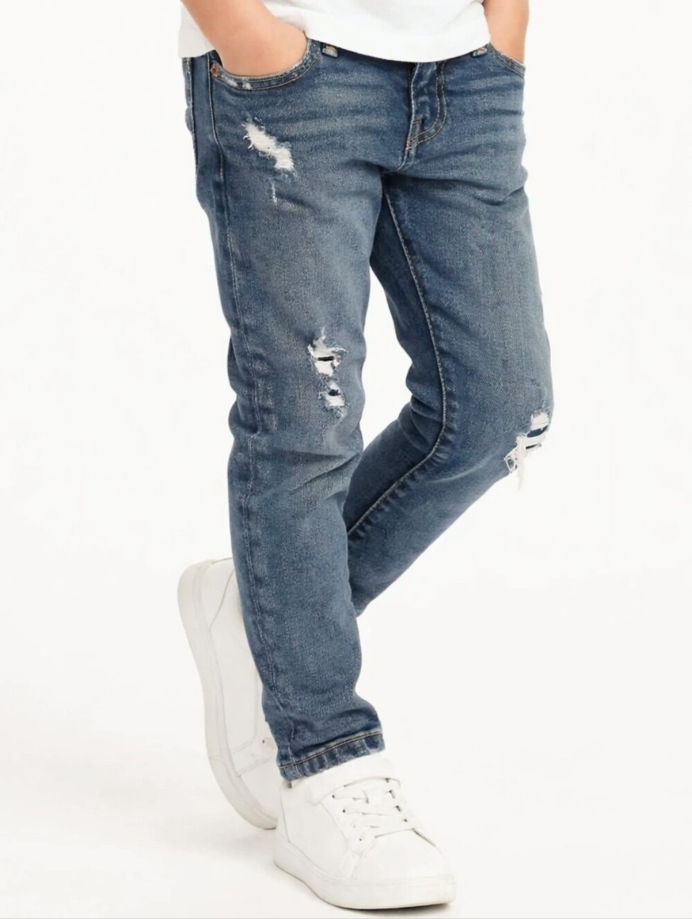 GAP Kids Boys 7 Slim Jeans Distressed Rip Repair Blue Wash Adjustable Waist